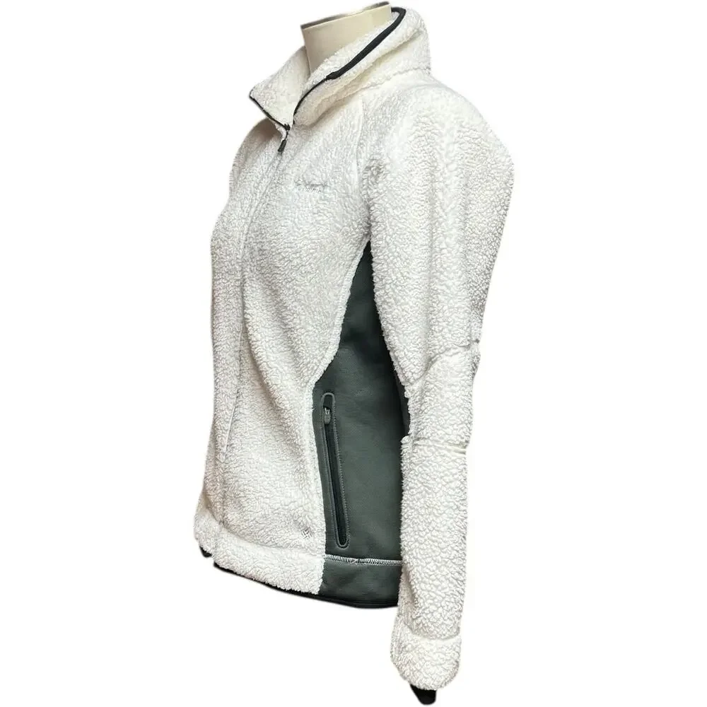 Columbia Sherpa Fleece Jacket Coat White Green Medium